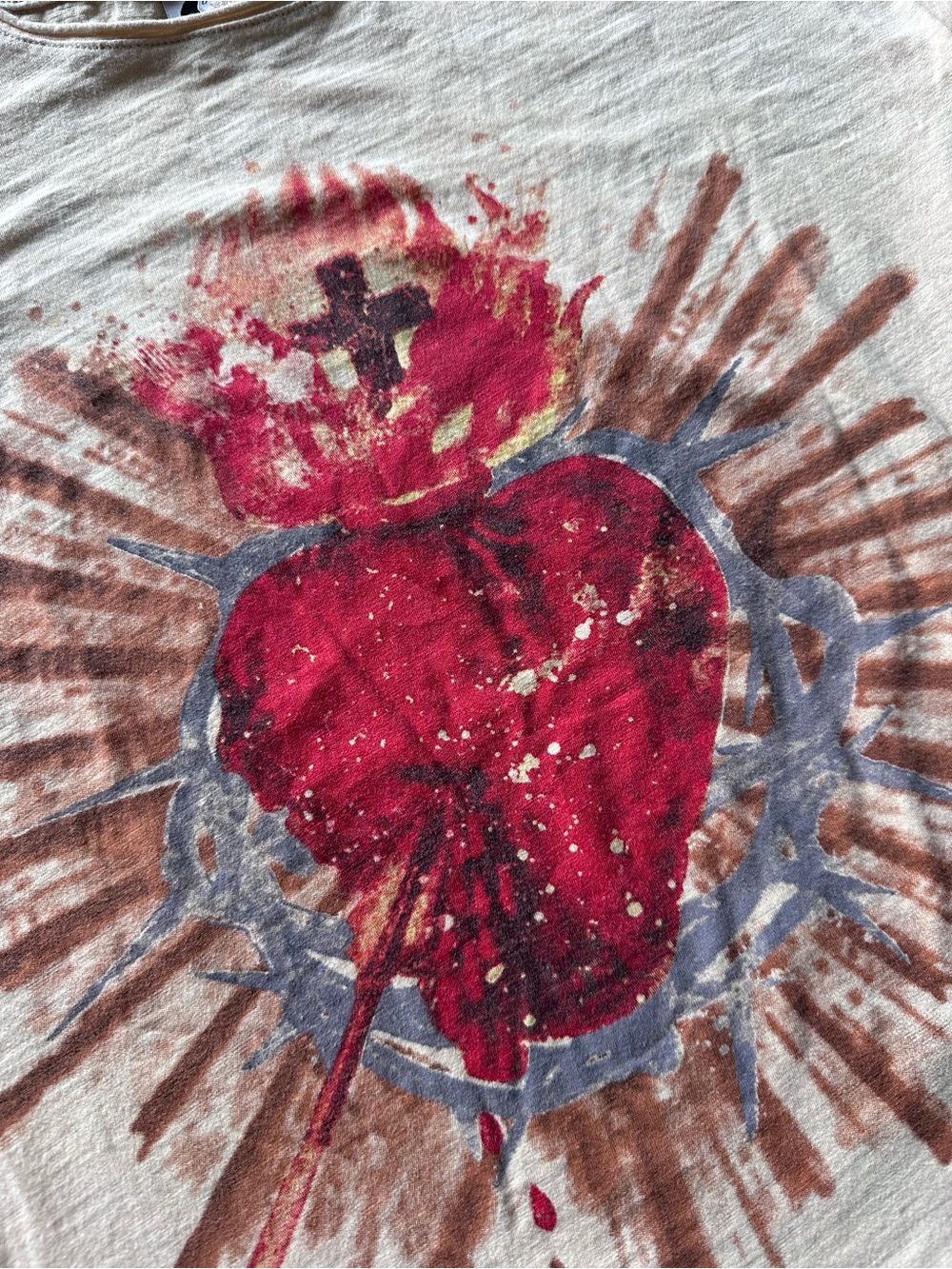 Jaded Gypsy Sacred Heart Graphic Tee Cream Boho Top Size S/M EUC - Picture 3 of 11